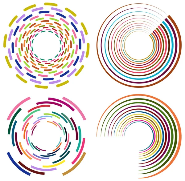 Set Mottled Multi Color Colorful Spiral Swirl Twirl Shapes Vortex — Stock Vector