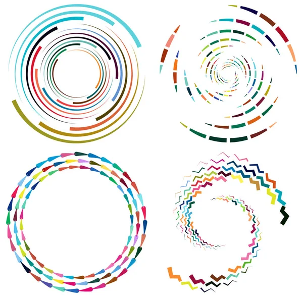 Sæt Broget Multi Farve Farverige Spiral Hvirvel Twirl Figurer Vortex – Stock-vektor