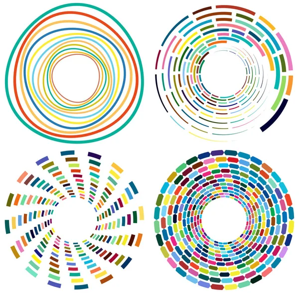Set Mottled Multi Color Colorful Spiral Swirl Twirl Shapes Vortex — Stock Vector