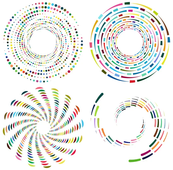 Set Van Gevlekte Multi Color Kleurrijke Spiraal Wervelende Wervelende Vormen — Stockvector