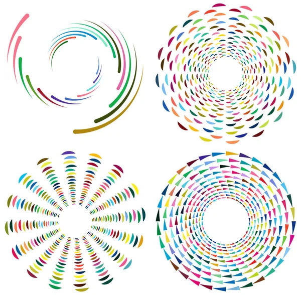 Set Von Gesprenkelten Mehrfarbigen Und Bunten Spiral Wirbel Wirbelformen Wirbel — Stockvektor