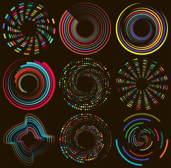 Набор Пестрых Разноцветных Красочных Спиральных Вихревых Крутящихся Фигур Вихревая Вихревая — стоковый вектор