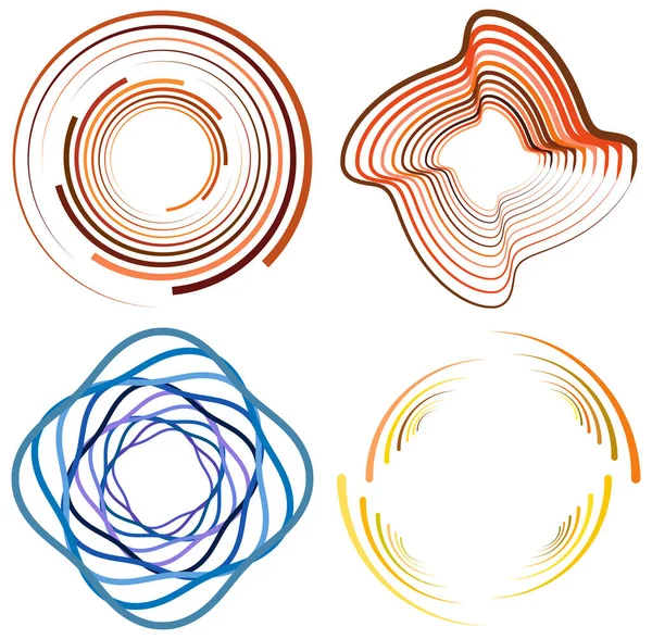 カラフルで多色で単色のサイクル同心円状のリングです 回転する螺旋 渦巻き 抽象的な円形や放射状のループの形や — ストックベクタ