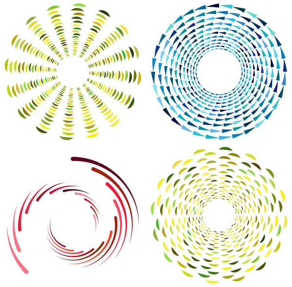 Renkli Çok Renkli Monokrom Döngülü Bisiklet Eşmerkezli Halkalar Dönen Spiraller — Stok Vektör