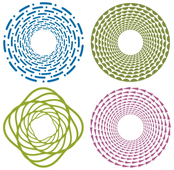 モノクロのツイルのセット スピン スパイラル歪みで形状 Helix Volute Twine Design Element — ストックベクタ