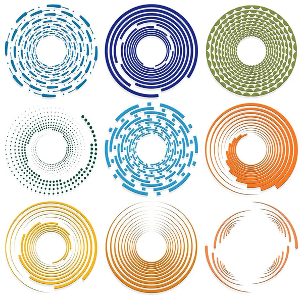 Set Single Colored Monochrome Twirl Swirl Berbentuk Dengan Rotasi Spin - Stok Vektor