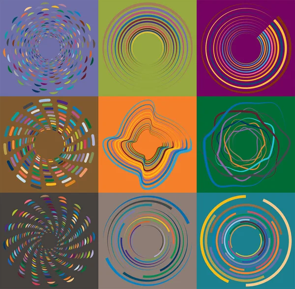 Set Mottled Multi Color Colorful Spiral Swirl Twirl Shapes Vortex — Stock Vector