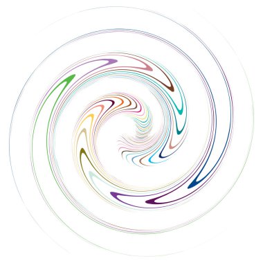 Tek noktalı, çok renkli ve renkli spiral, girdap, dönme elementi. Bükülmüş döngüsel, dairesel ve dairesel, yayılan girdap, volt şekilli