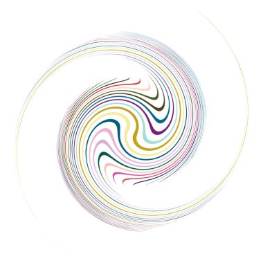 Tek noktalı, çok renkli ve renkli spiral, girdap, dönme elementi. Bükülmüş döngüsel, dairesel ve dairesel, yayılan girdap, volt şekilli