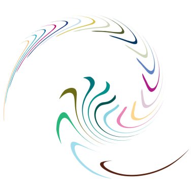 Tek noktalı, çok renkli ve renkli spiral, girdap, dönme elementi. Bükülmüş döngüsel, dairesel ve dairesel, yayılan girdap, volt şekilli