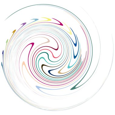 Tek noktalı, çok renkli ve renkli spiral, girdap, dönme elementi. Bükülmüş döngüsel, dairesel ve dairesel, yayılan girdap, volt şekilli