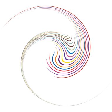 Tek noktalı, çok renkli ve renkli spiral, girdap, dönme elementi. Bükülmüş döngüsel, dairesel ve dairesel, yayılan girdap, volt şekilli