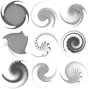 Siyah beyaz girdap seti, volt şekilleri. Çarpık sarmal elementler