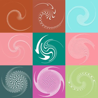 Beyaz sarmal, sarmal, kıvrık ve kıvrımlı şekiller. spiral, çevirme, girdap çizimi. Sicim tasarımı elementleri tek renk, tek renkli arkaplan, arka plan. Sarmal, volta takımı.