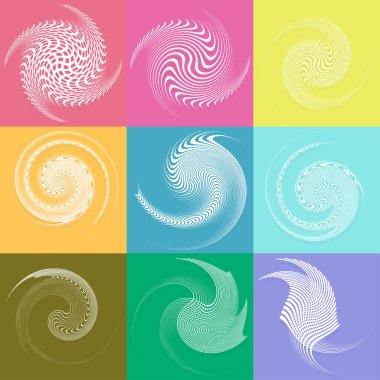 Beyaz sarmal, sarmal, kıvrık ve kıvrımlı şekiller. spiral, çevirme, girdap çizimi. Sicim tasarımı elementleri tek renk, tek renkli arkaplan, arka plan. Sarmal, volta takımı.