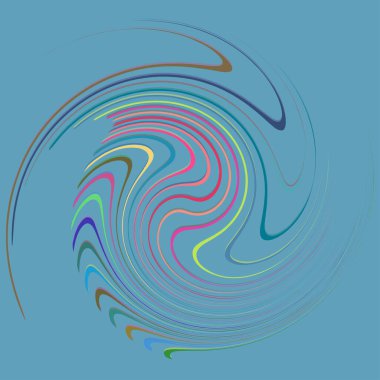 Lekeli, lekeli, kremsi tek noktalı, çok renkli ve renkli spiral, girdap, kıvrım elementi. Çarpık döngüsel, dairesel ve dairesel, ışınımlı girdap, renkli arkaplan üzerinde volt şekli, arka plan