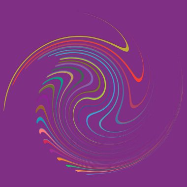Lekeli, lekeli, kremsi tek noktalı, çok renkli ve renkli spiral, girdap, kıvrım elementi. Çarpık döngüsel, dairesel ve dairesel, ışınımlı girdap, renkli arkaplan üzerinde volt şekli, arka plan