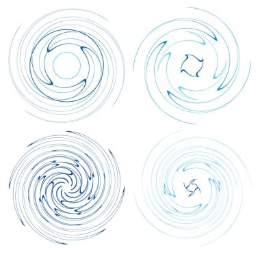 Renkli, çok renkli ve monokrom döngülü bisiklet eşmerkezli halkalar. Dönen spiraller, girdaplar, girdaplar, girdaplar ve girdaplar. soyut dairesel, dairesel döngü şekilleri, elementler