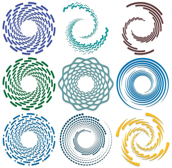 Набір Однокольорових Однотонних Вихрових Вихрових Форма Обертанням Спіном Викривленням Спіралі — стоковий вектор