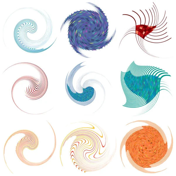 Set Van Kleurrijke Multicolor Monochrome Cyclische Cyclus Concentrische Ringen Draaiende — Stockvector