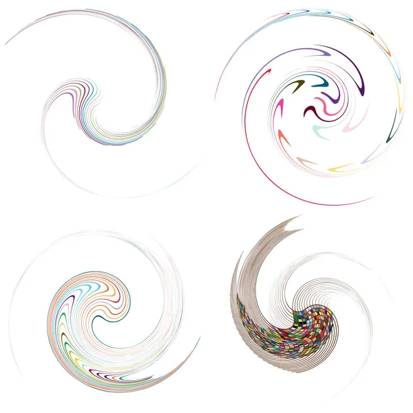 Set Mottled Multi Color Colorful Spiral Swirl Twirl Shapes Vortex — Stock Vector