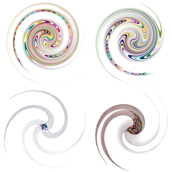 Uppsättning Fläckiga Multi Färg Och Färgglada Spiral Virvla Virvla Former — Stock vektor