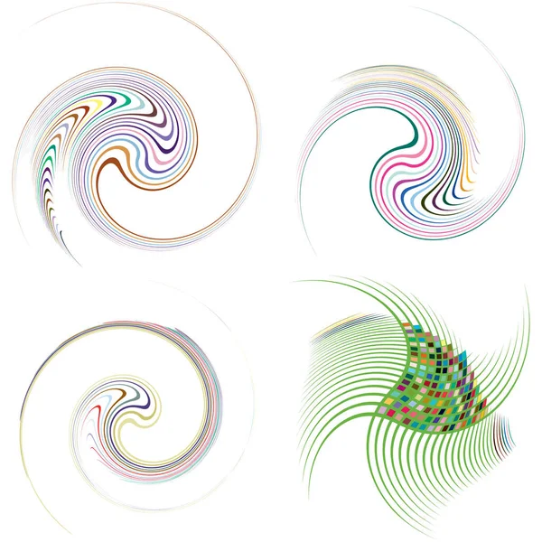 Set Mottled Multi Color Colorful Spiral Swirl Twirl Shapes Vortex — Stock Vector