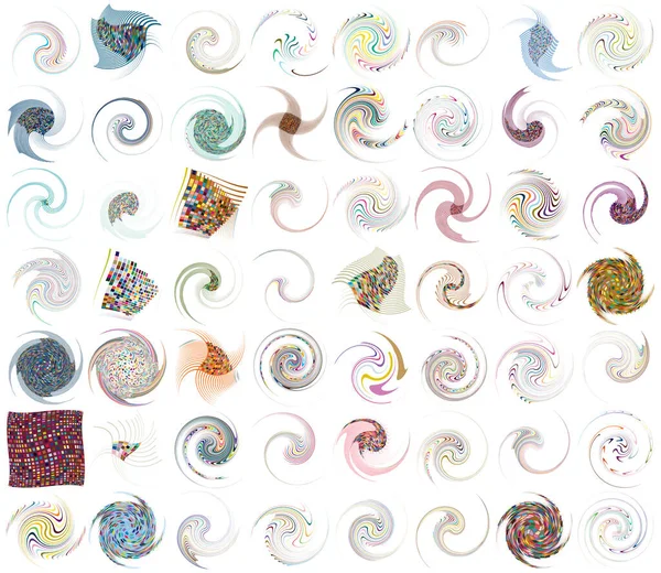 Ensemble Spirale Marbrée Multicolore Colorée Tourbillonnant Tourbillonnant Vortex Forme Verticille — Image vectorielle