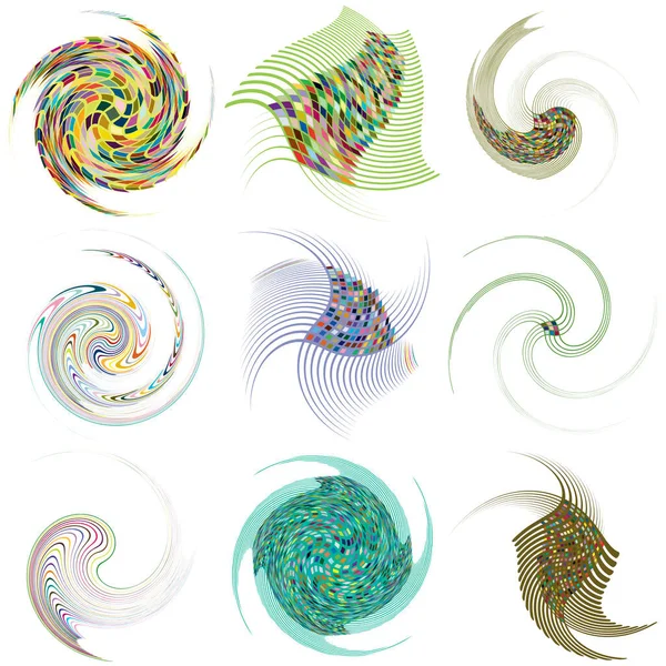 Set Van Gevlekte Multi Color Kleurrijke Spiraal Wervelende Wervelende Vormen — Stockvector