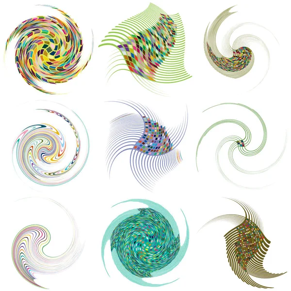 Conjunto Moteado Multicolor Espiral Colores Remolino Formas Giro Vórtice Forma — Vector de stock