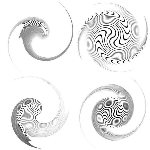 Набор Черно Белых Вихрей Объемных Форм Изогнутые Спиральные Элементы — стоковый вектор