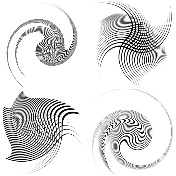 Set Black White Vortex Volute Shapes Twisted Helix Elements — Stock Vector