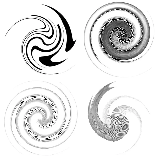 Ensemble Vortex Noir Blanc Formes Volutes Eléments Hélice Torsadés — Image vectorielle