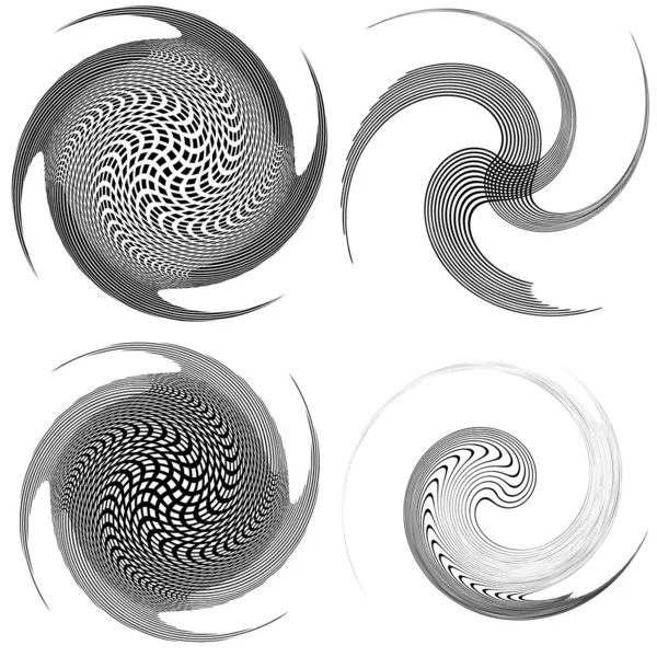 Set Black White Vortex Volute Shapes Twisted Helix Elements — Stock Vector