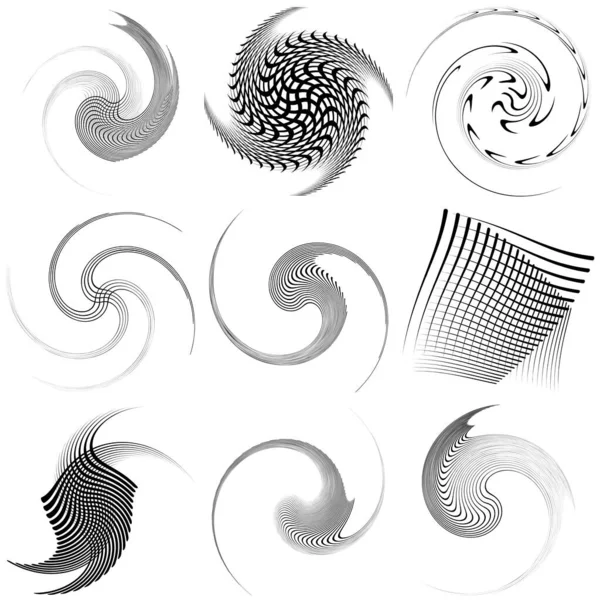 一组黑白涡旋 体积形状 盘根错节的螺旋元件 — 图库矢量图片