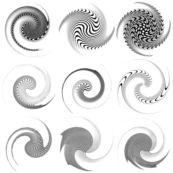Set Aus Schwarzen Und Weißen Wirbeln Voluminöse Formen Verdrehte Helixelemente — Stockvektor
