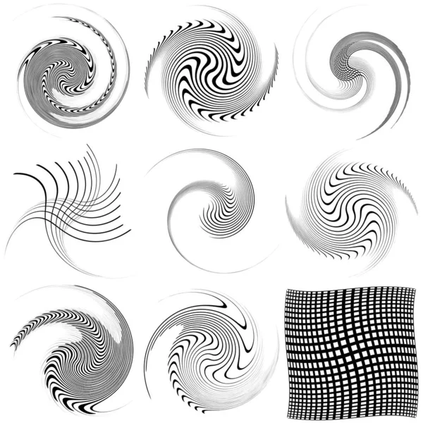 Conjunto Vórtice Blanco Negro Formas Voluta Elementos Hélice Retorcidos — Archivo Imágenes Vectoriales