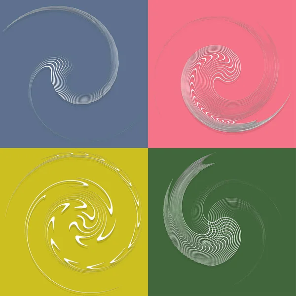 Set White Helical Spiraling Curl Curly Shapes Spiral Twirl Swirl — Stock Vector