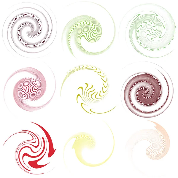 Uppsättning Enfärgad Monokrom Vridning Virvla Forma Med Rotation Spinn Spiralförvrängning — Stock vektor