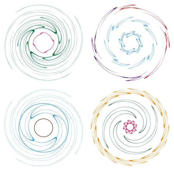一套斑驳 色彩斑斓的螺旋形 螺旋形 螺旋形 具有旋转 线圈扭曲效果 — 图库矢量图片