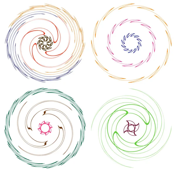 Noktalı Çok Renkli Renkli Spiral Seti Girdap Kıvrım Şekilleri Girdap — Stok Vektör