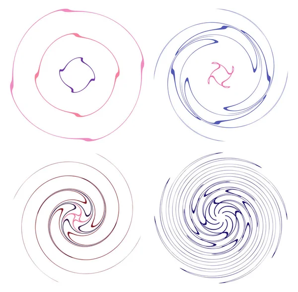 Satz Farbenfroher Mehrfarbiger Und Monochromer Zyklischer Zyklischer Konzentrischer Ringe Drehspiralen — Stockvektor