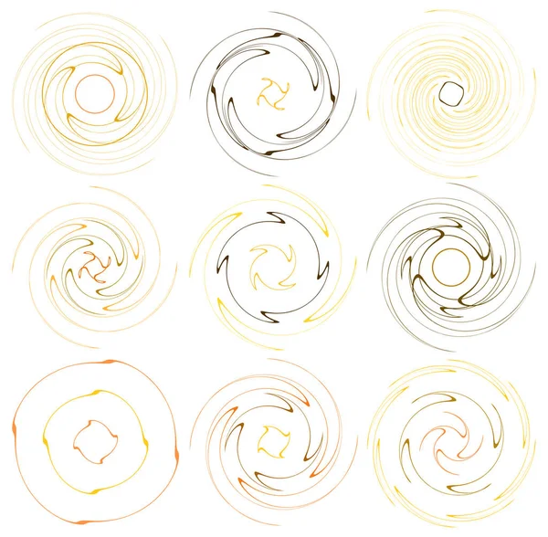 Set Colorful Multicolor Monochrome Cyclic Cycle Concentric Rings Revolved Spirals — Stock Vector