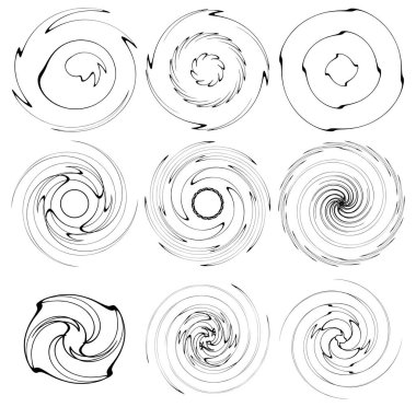 Siyah beyaz girdap seti, volt şekilleri. Çarpık sarmal elementler