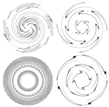 Set of black and white vortex, volute shapes. Twisted helix elements clipart