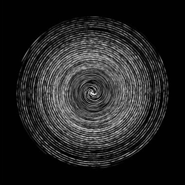 Leke, leke, grungy monochrome, siyah-beyaz volute, girdap şeklinde. Bükülmüş sarmal element. Döndürme, döndürme ve bükme konsepti tasarımı. Soyut gri pullu spiral, girdap, girdap çizimi