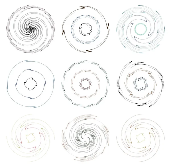 Oscuro Oscuro Conjunto Espirales Giros Remolinos Voluta Elementos Diseño Abstracto — Vector de stock
