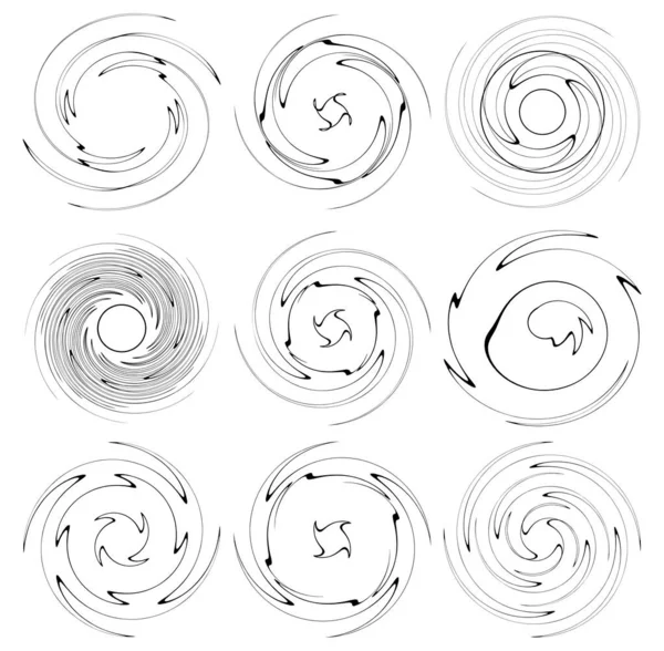 Uppsättning Svart Och Vitt Virvel Volut Former Vridna Spiralelement — Stock vektor