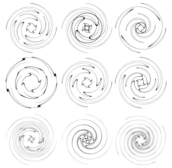 Set Vortice Bianco Nero Forme Volute Elementi Elicoidali Contorti — Vettoriale Stock