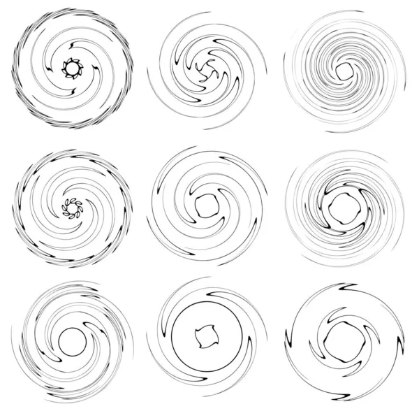 Uppsättning Svart Och Vitt Virvel Volut Former Vridna Spiralelement — Stock vektor